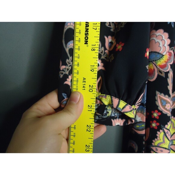 Ann Taylor LOFT Knee Length Black Colorful Floral Print Dress BOHO Chic Size XS - Picture 9 of 12